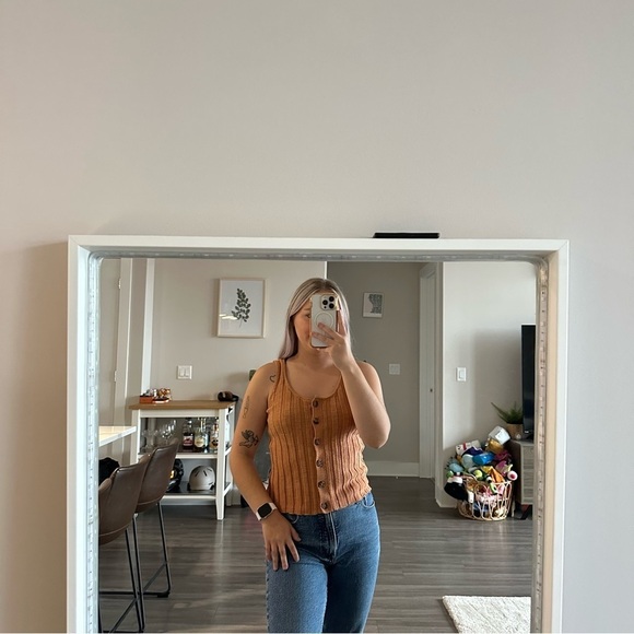 3/$20⚡️Loft Orange Sleeveless Knit Ribbed Button Up Sweater Tank Top - Picture 11 of 14